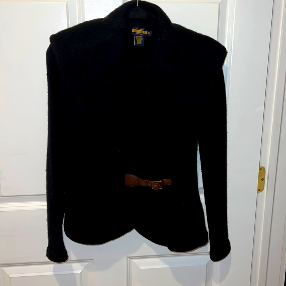 Black wool-cashmere blend wrap sweater